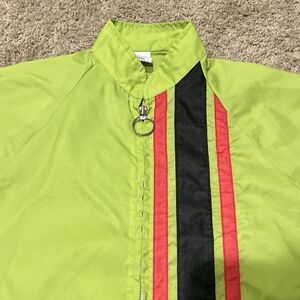 VTG Cap N Jac Racing Moto Neon Green Thin Windbreaker Stripes Size Small